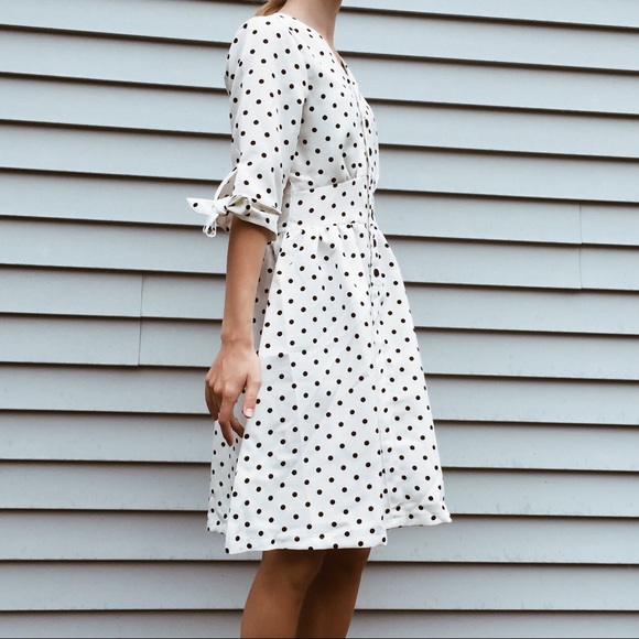 ModRack button polka dot tie sleeve midi dress - Picture 5 of 5